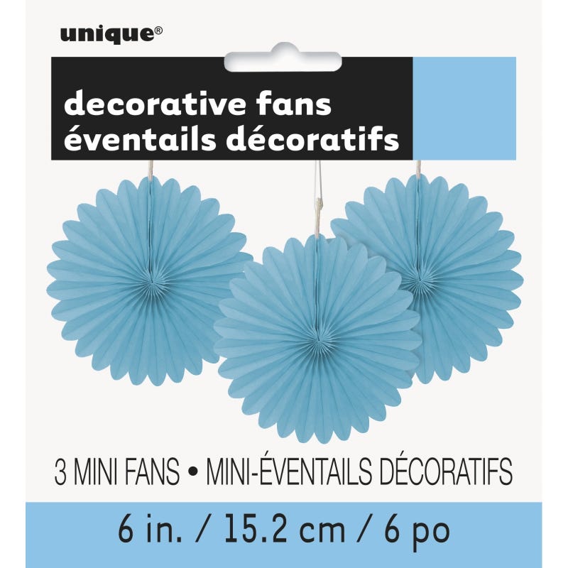 Light Blue Mini Tissue Paper Fan Decorations (Pack of 3)