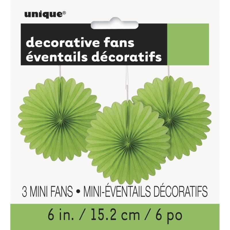 Lime Green Mini Tissue Paper Fan Decorations (Pack of 3)