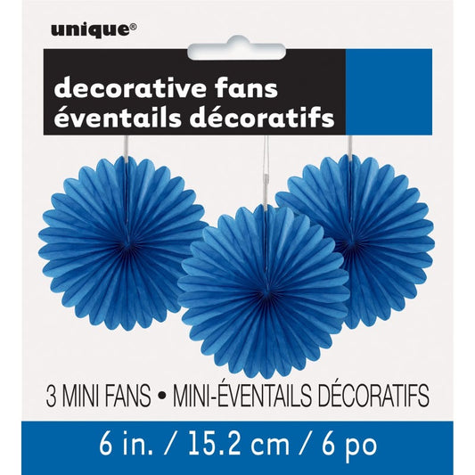 Blue Mini Tissue Paper Fan Decorations (Pack of 3)