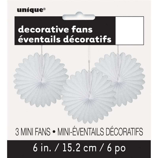 White Mini Tissue Paper Fan Decorations (Pack of 3)