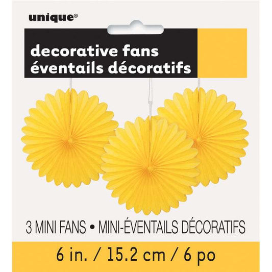 Yellow Mini Tissue Paper Fan Decorations (Pack of 3)