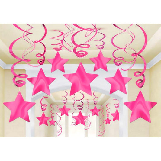Hot Pink Star Swirl Decorations (Pack of 30)