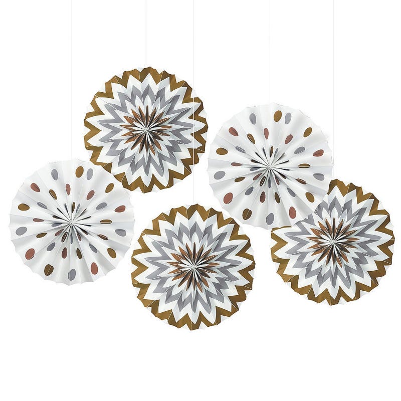 Metallic Polka Dot and Chevron Paper Fan Decorations (Pack of 5)