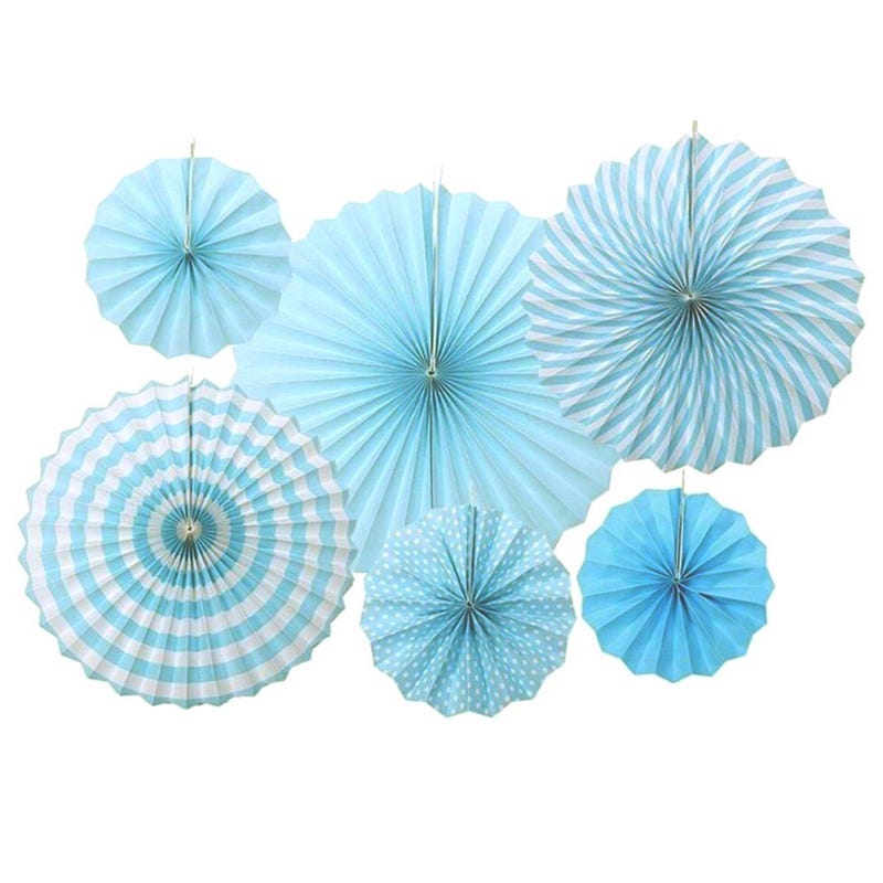 Light Blue Paper Fan Decorations (Pack of 6)