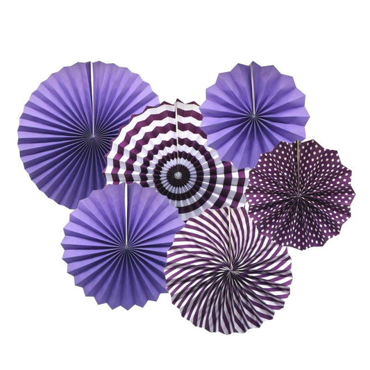 Purple Paper Fan Decorations (Pack of 6)