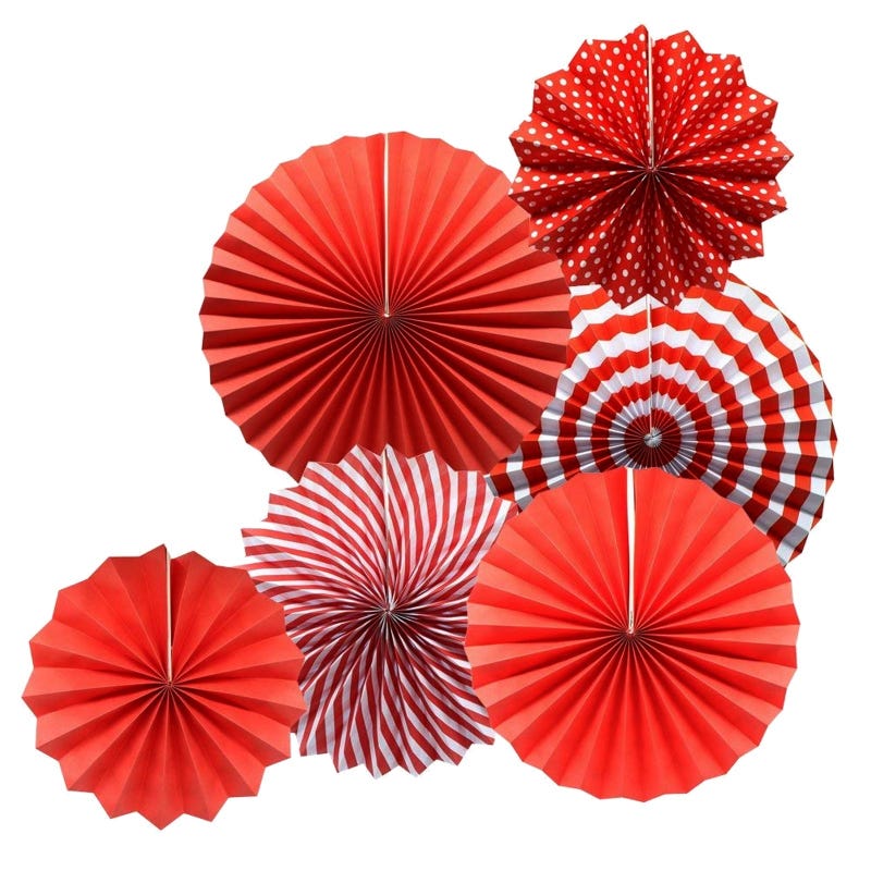 Red Paper Fan Decorations (Pack of 6)