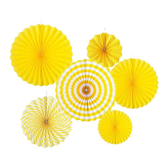 Yellow Paper Fan Decorations (Pack of 6)