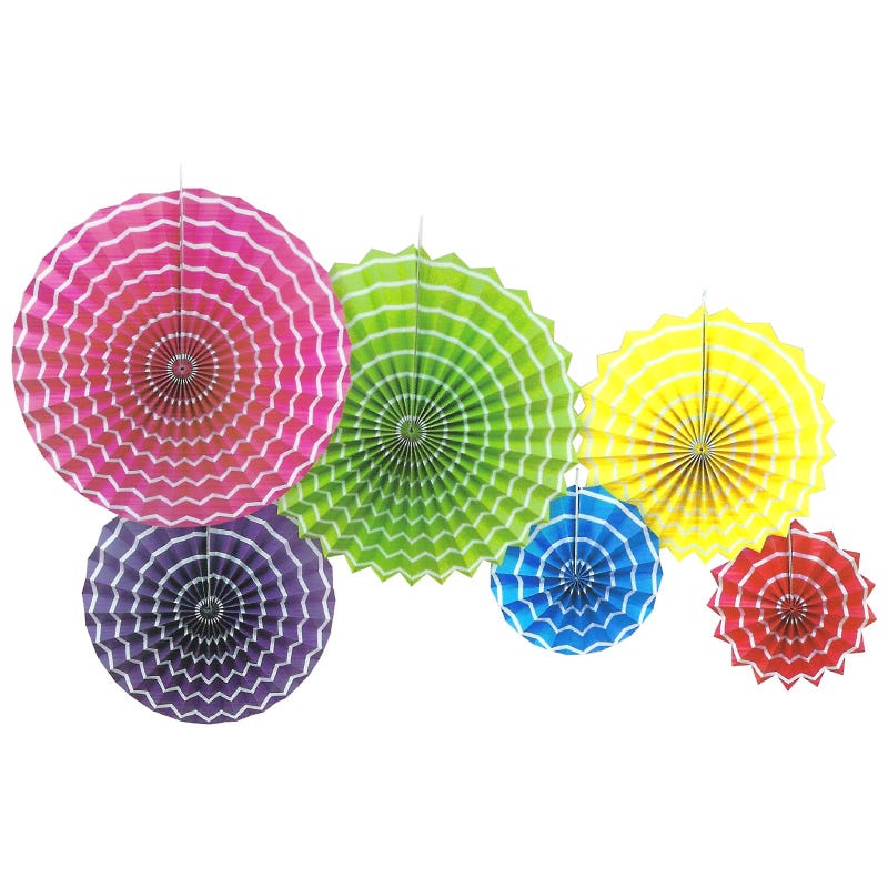 Rainbow Zig Zag Paper Fan Decorations (Pack of 6)