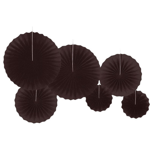 Solid Black Paper Fan Decorations (Pack of 6)