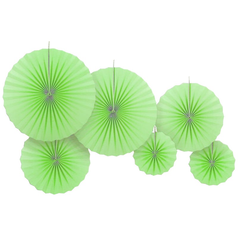 Lime Solid Green Paper Fan Decorations (Pack of 6)