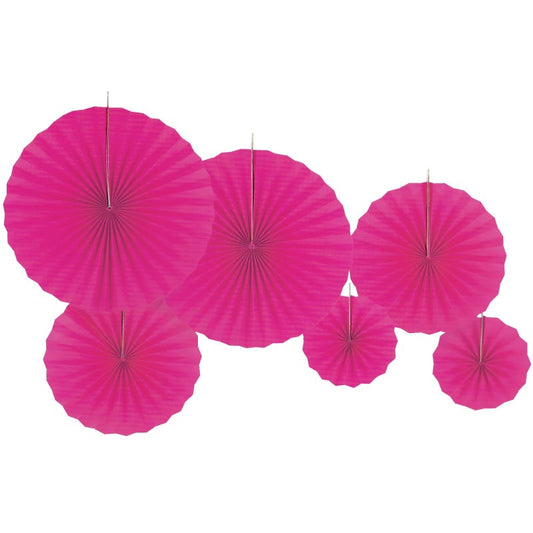 Solid Hot Pink Paper Fan Decorations (Pack of 6)