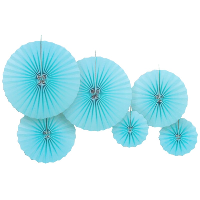 Solid Light Blue Paper Fan Decorations (Pack of 6)