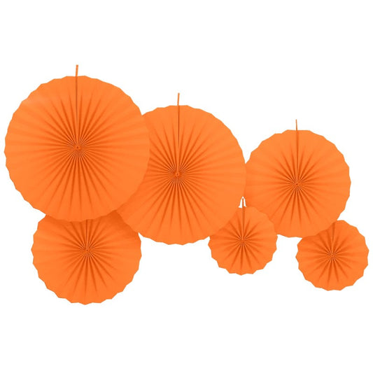 Solid Orange Paper Fan Decorations (Pack of 6)
