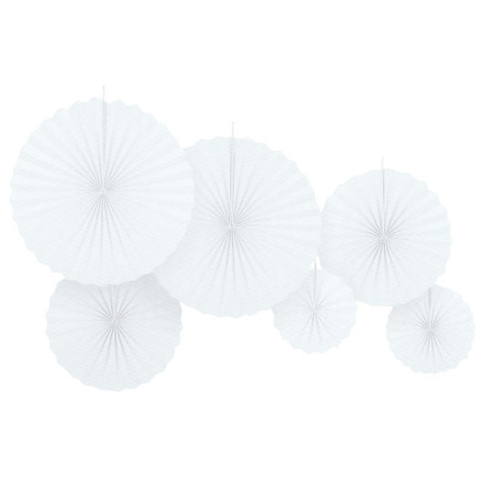 Solid White Paper Fan Decorations (Pack of 6)