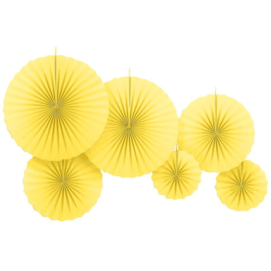 Solid Yellow Paper Fan Decorations (Pack of 6)