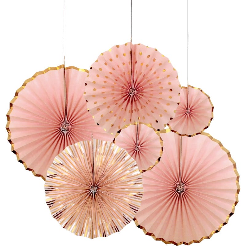 Light Pink and Gold Paper Fan Decorations (Pack of 6)