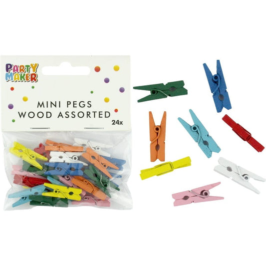 Mini Multi Coloured Wooden Pegs (Pack of 24)