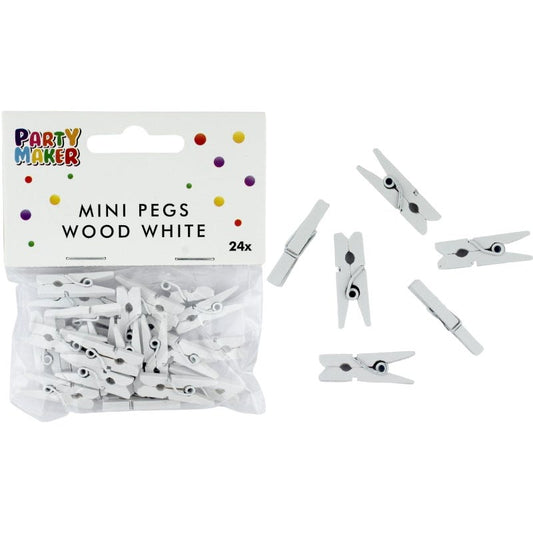 Mini White Wooden Pegs (Pack of 24)