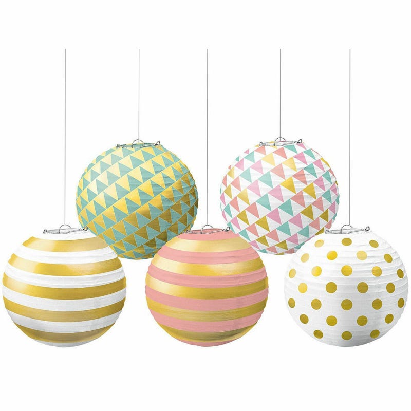 Pastel Pink Mint Green and Gold Mini Paper Lanterns (Pack of 5)