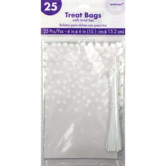 White Dots Cellophane Treat Bags (Pack of 25)