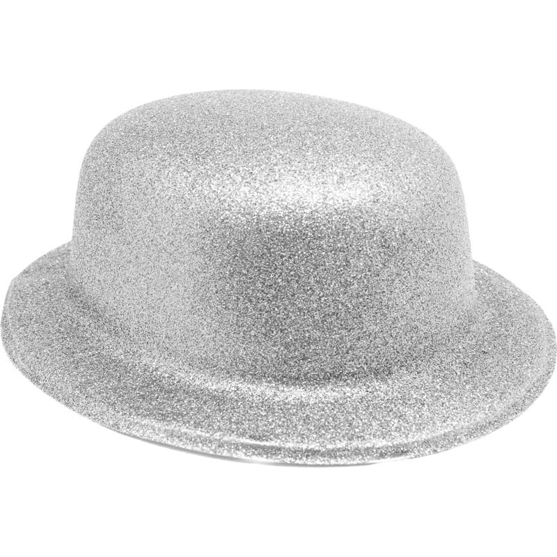 Silver Glitter Bowler Hat