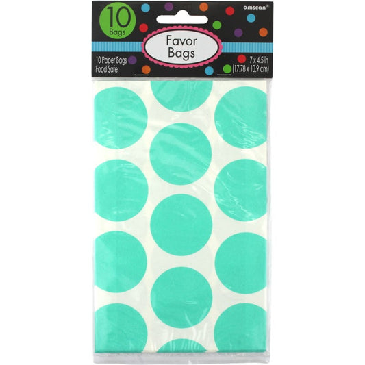 Pastel Turquoise Polka Dot Paper Treat Bags (Pack of 10)