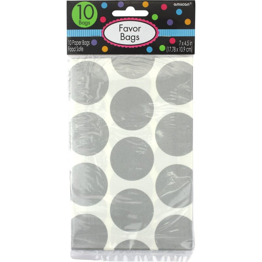 Silver Polka Dot Paper Treat Bags (Pack of 10)