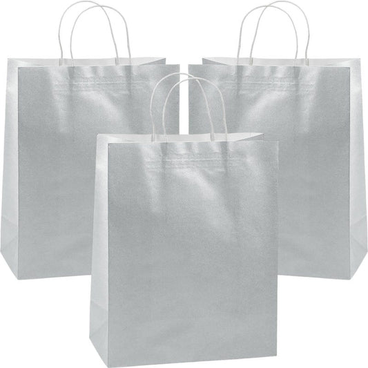 Silver Kraft Paper Gift Bags 33cm (Pack of 12)