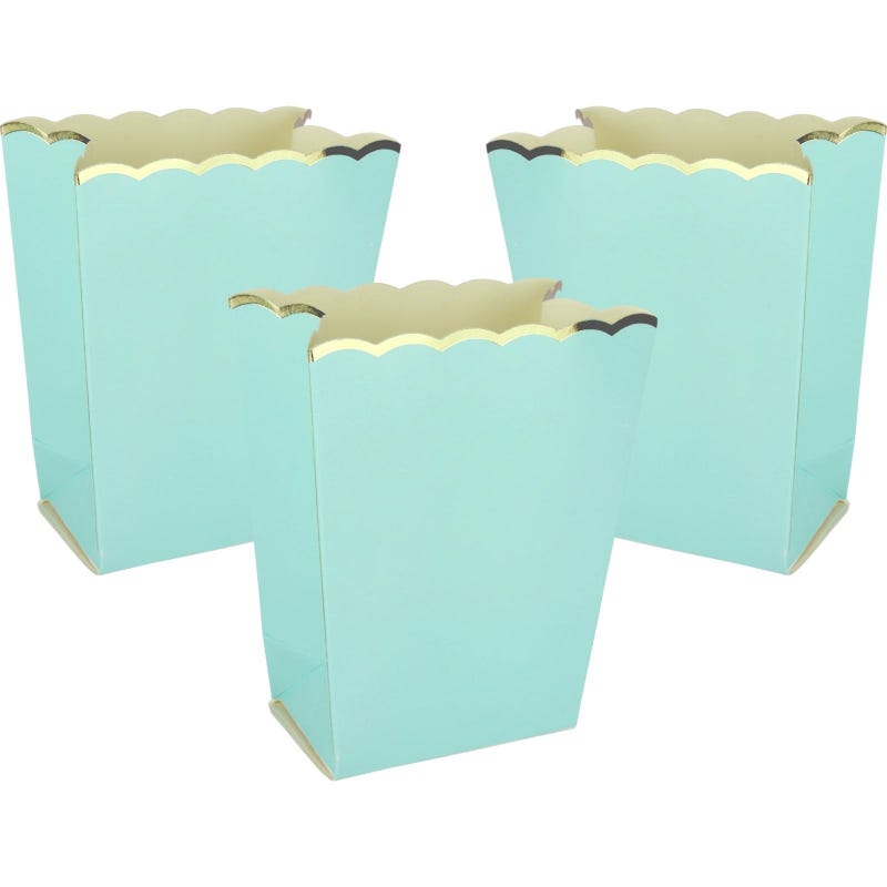 Mini Light Blue & Sliver Scalloped Popcorn Boxes (Pack of 6)