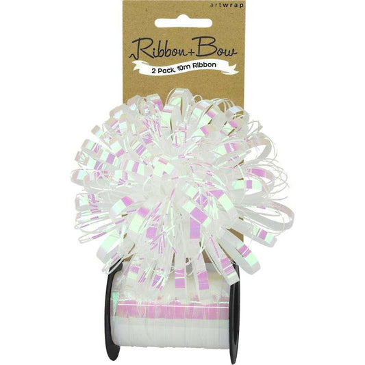 White Iridescent Firework Bow & Curling Ribbon Set