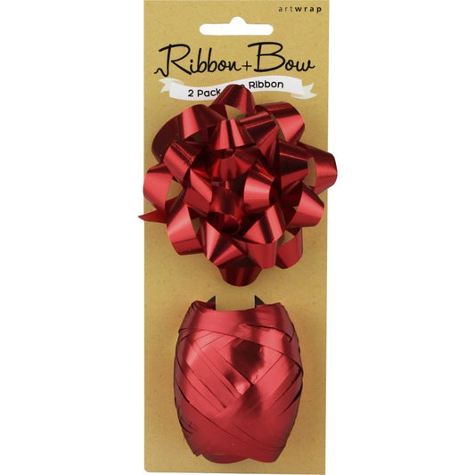 Red Curling Ribbon & Bow Set