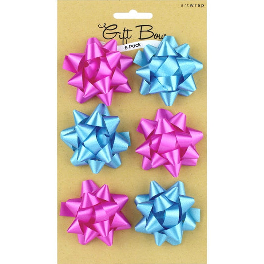 Mini Pink & Blue Bright Gift Bows (Pack of 6)