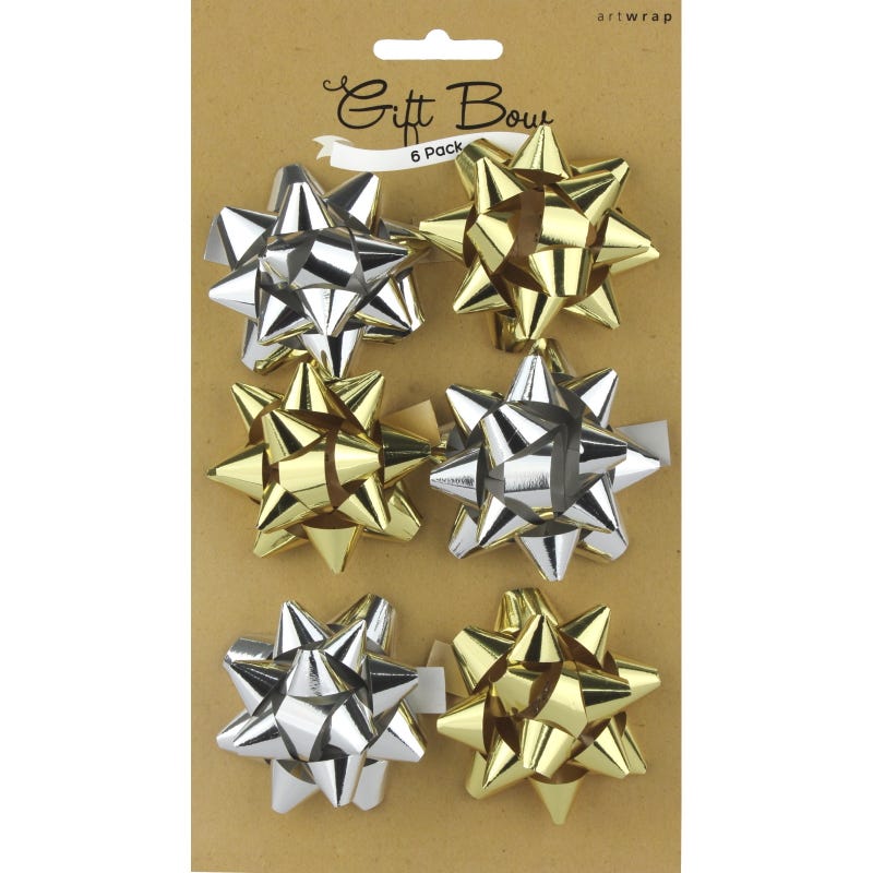 Mini Gold & Silver Metallic Gift Bows (Pack of 6)