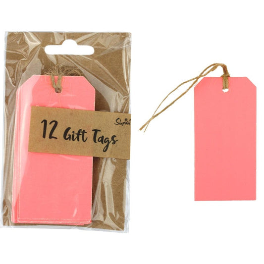 Neon Coral Kraft Paper Gift Tags (Pack of 12)