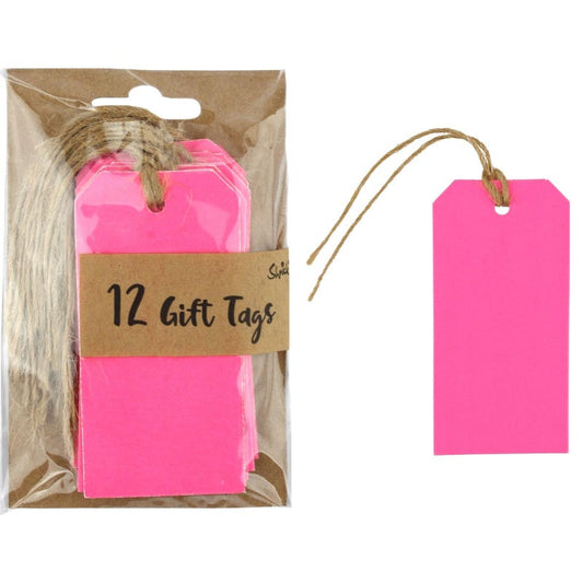 Neon Pink Kraft Paper Gift Tags (Pack of 12)