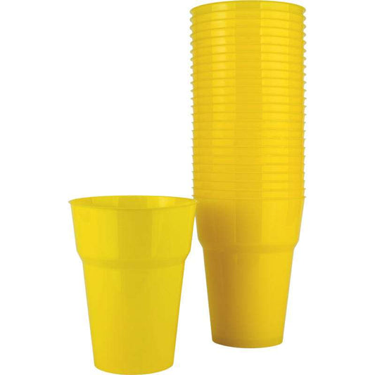 Yellow Plastic Reusable Cups 285ml (Pack of 25)