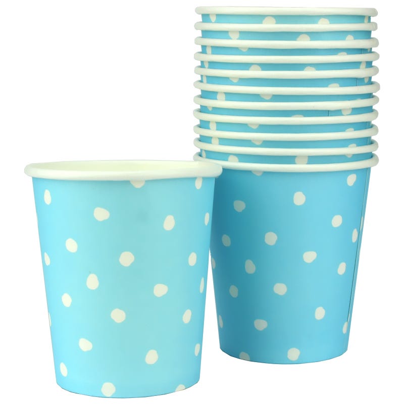 Pastel Blue and White Dot Paper Cups (Pack of 12)