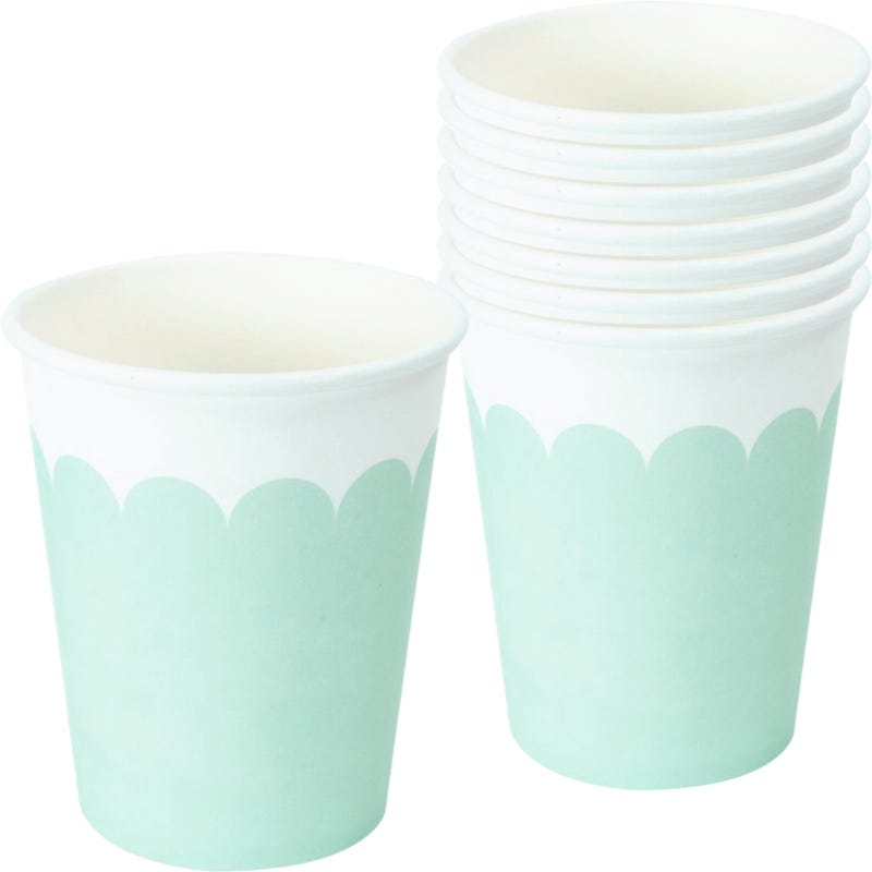 Mint Green & White Scalloped Paper Cups (Pack of 8)