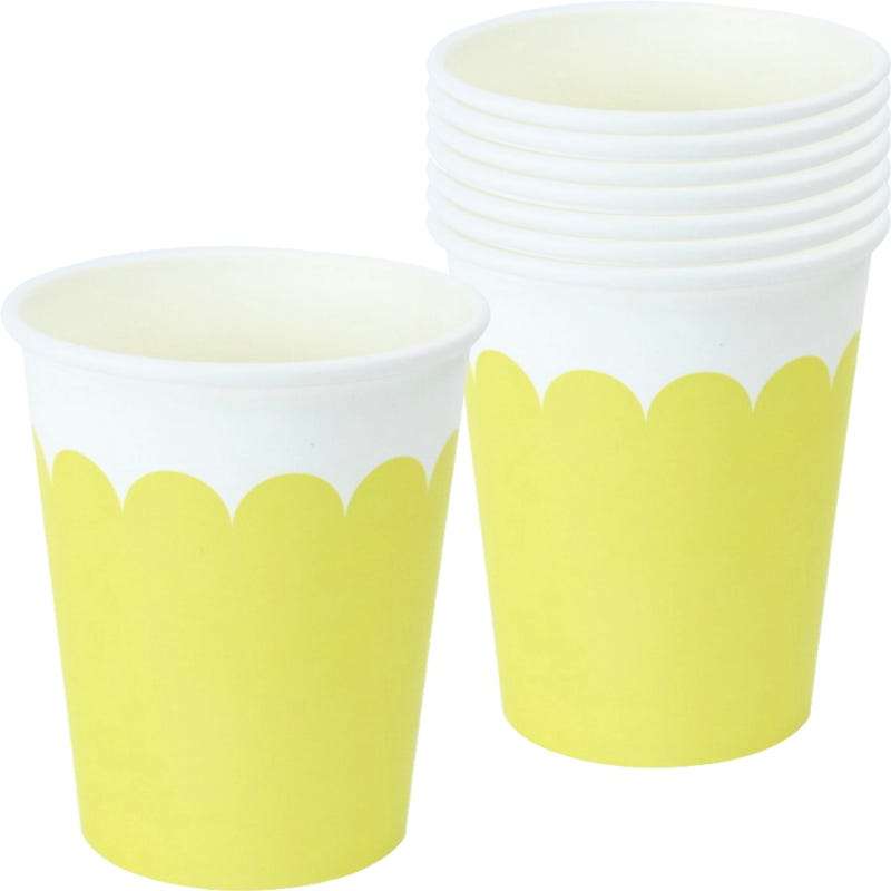 Yellow & Yellow Scalloped Paper Cups (Pack of 8)