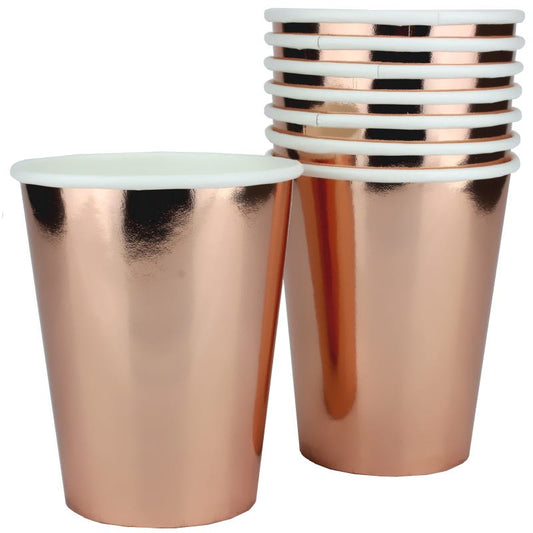 Rose Gold Foil Paper Cups 270ml (Pack of 8)