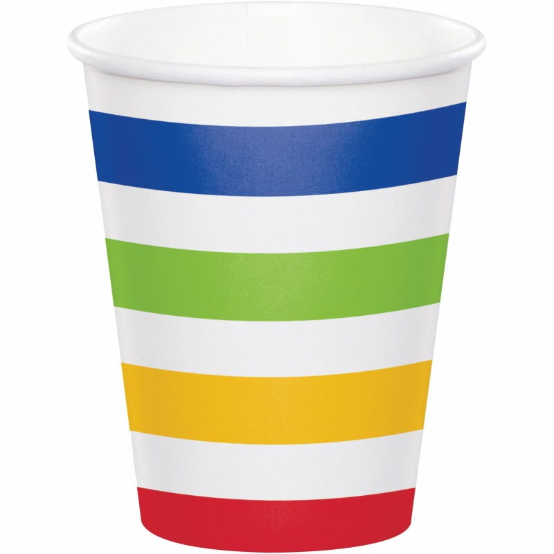 Rainbow and White Striped Paper Cups (Pack of 8)