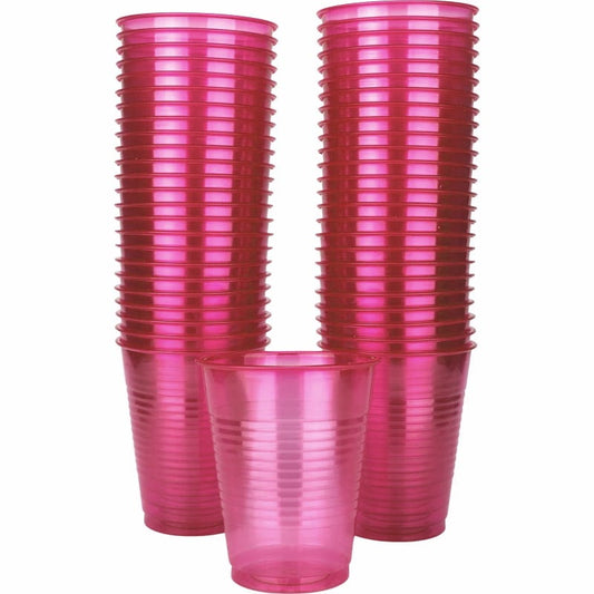 Neon Pink Plastic Cups Big Party Pack (Pack of 50)