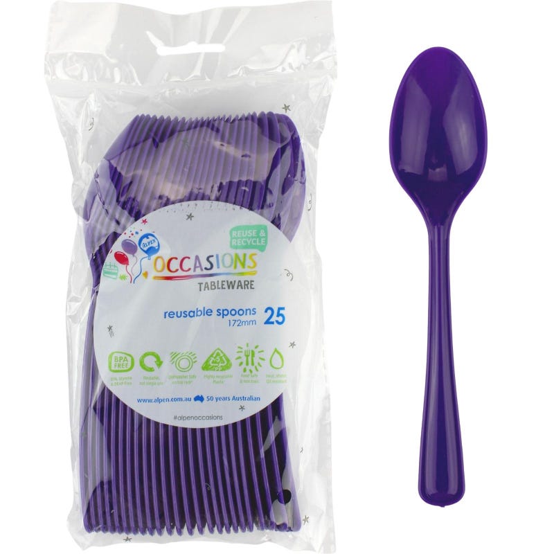 Purple Reusable Plastic Spoons (Pack of 25)