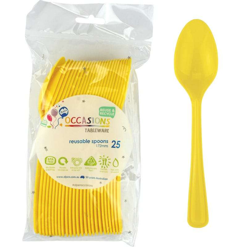 Yellow Reusable Plastic Spoons (Pack of 25)