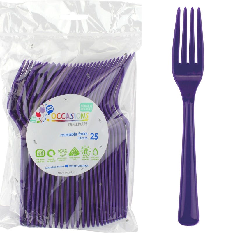 Purple Reusable Plastic Forks (Pack of 25)