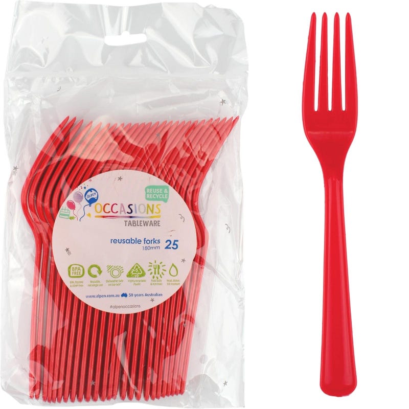 Red Reusable Plastic Forks (Pack of 25)