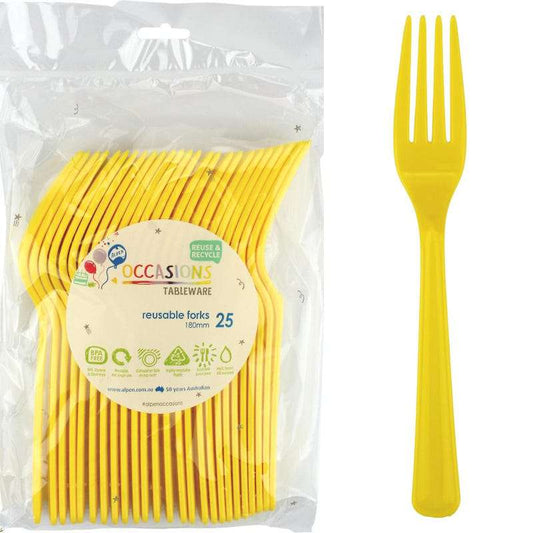 Yellow Reusable Plastic Forks (Pack of 25)