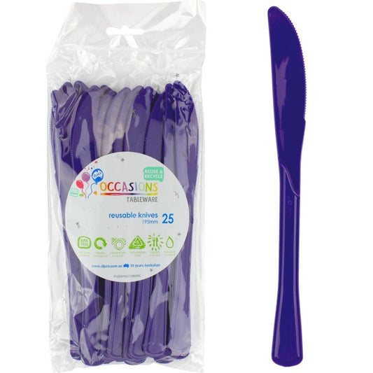 Purple Reusable Plastic Knives (Pack of 25)