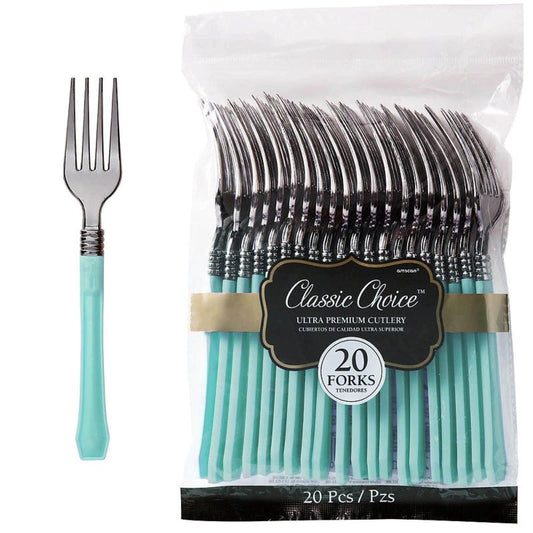 Mint Green Premium Plastic Forks (Pack of 20)