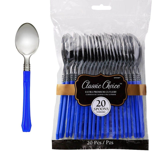 Royal Blue Premium Plastic Spoons (Pack of 20)